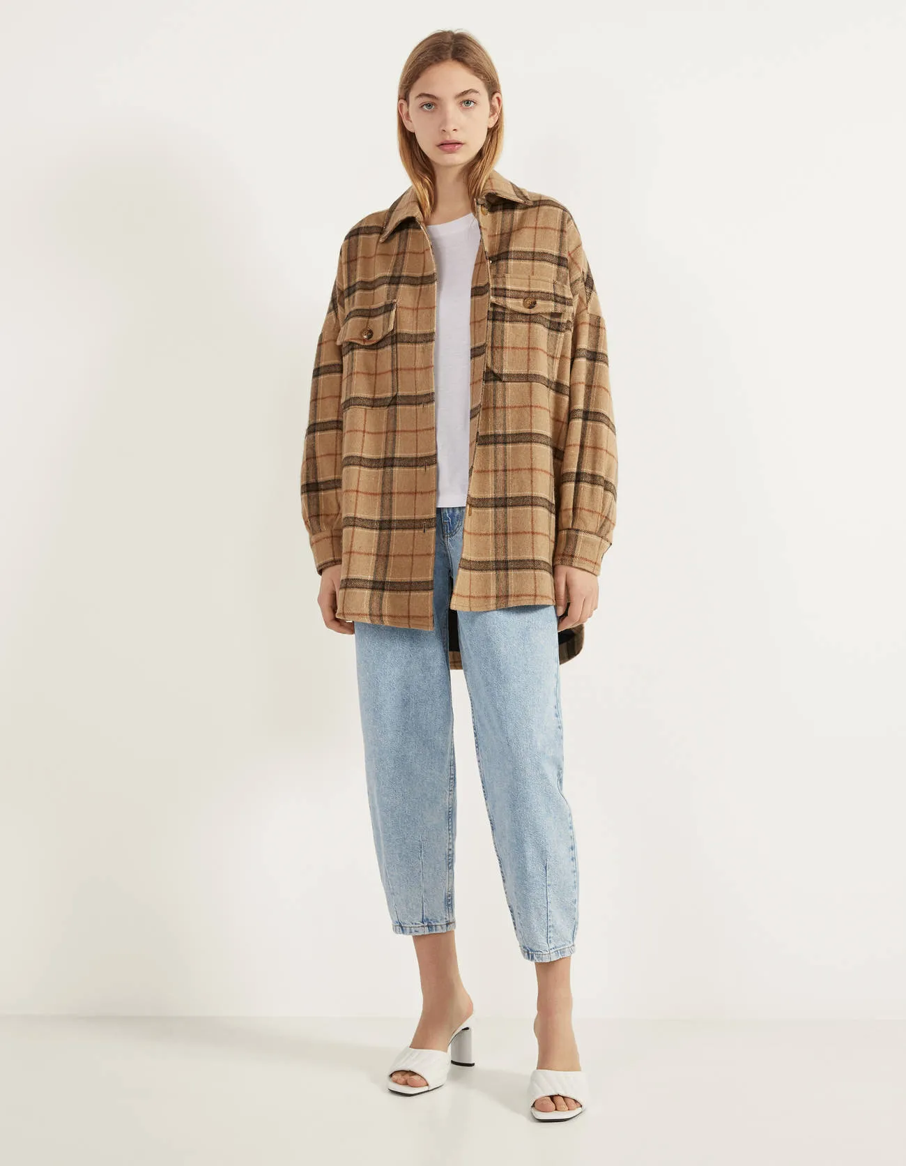 Shirt jacket with check pattern – Beige – Image 4 of 5