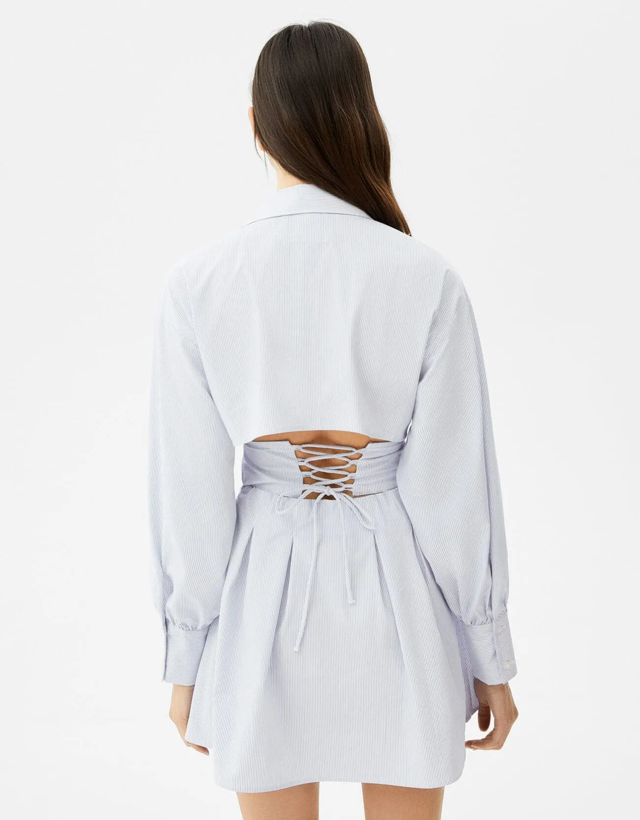 Mini shirt dress in poplin with corset detail – Mittelblau – Image 2 of 6