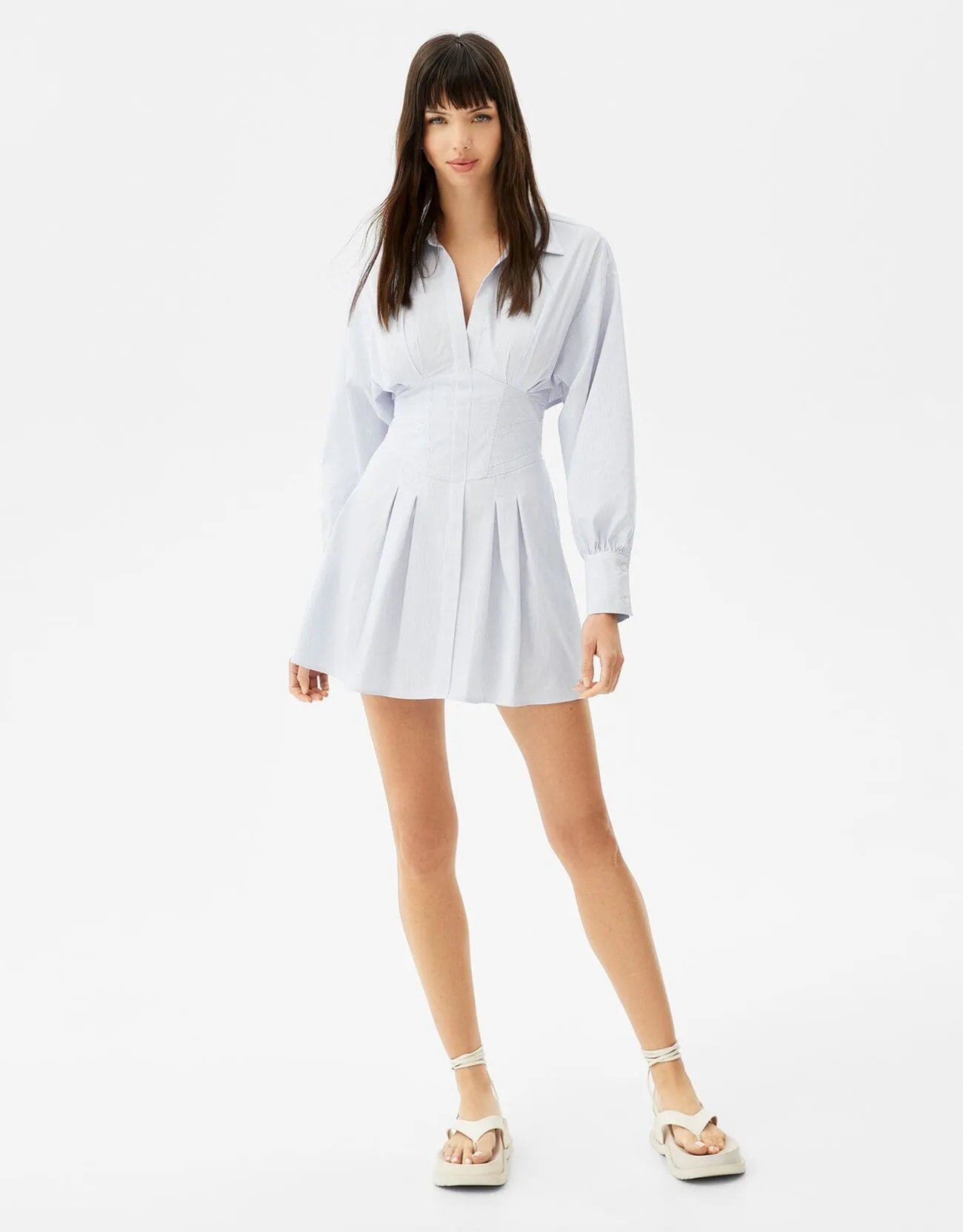 Mini shirt dress in poplin with corset detail – Mittelblau – Image 4 of 6