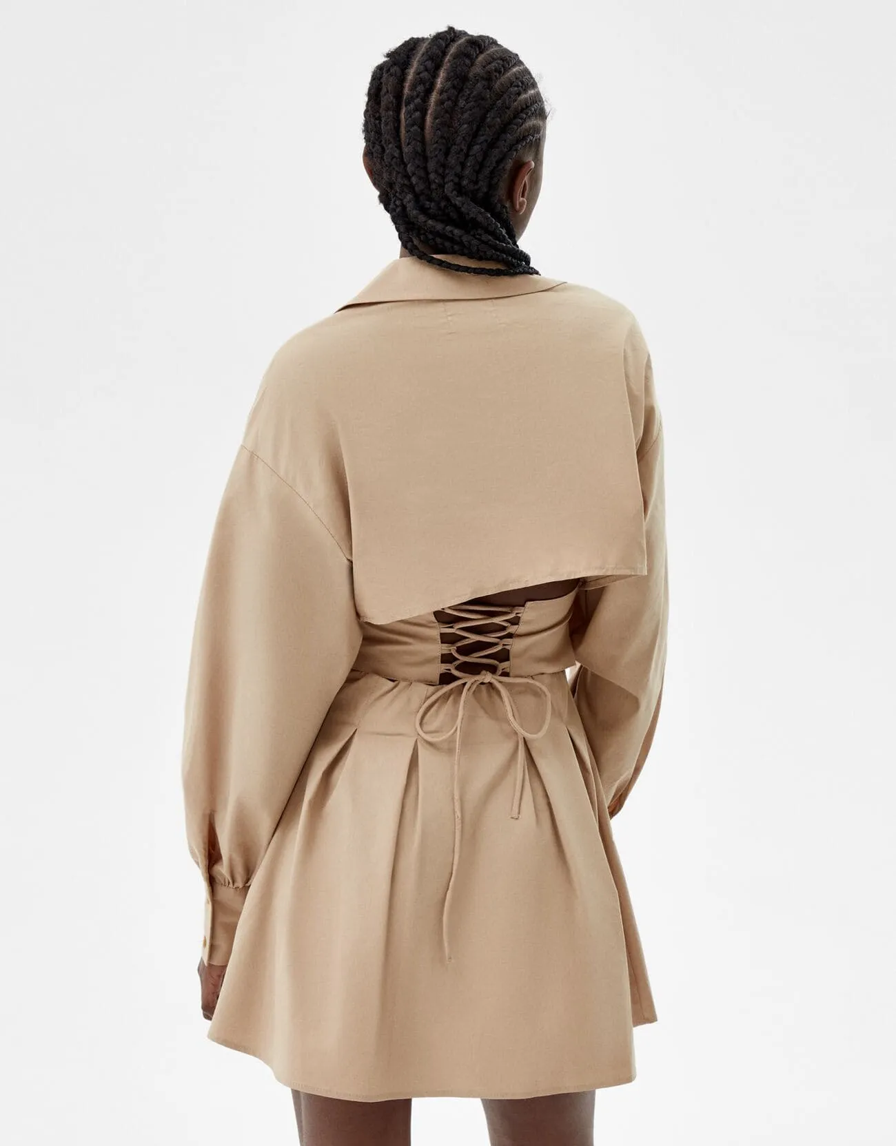 Minihemdkleid aus Popelin mit Corsage-Detail – Camel – Bild 2 von 6