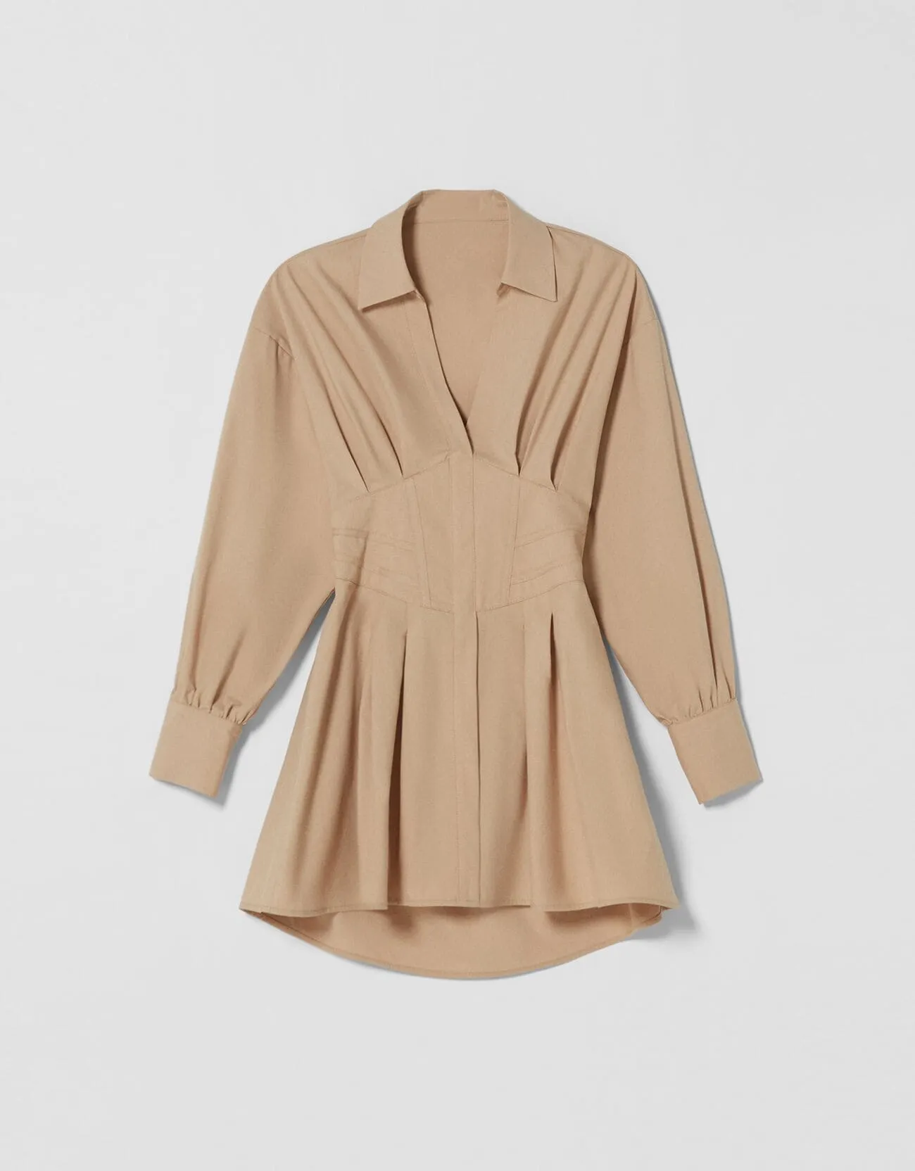 Minihemdkleid aus Popelin mit Corsage-Detail – Camel – Bild 5 von 6
