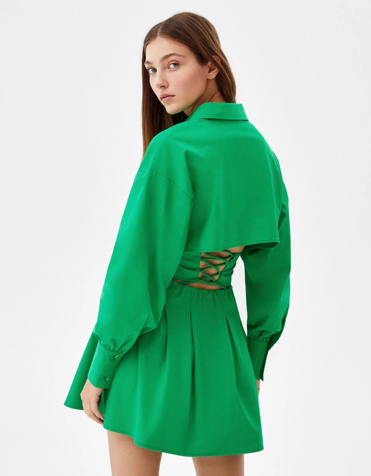 Mini shirt dress in poplin with corset detail – Grün – Image 2 of 6