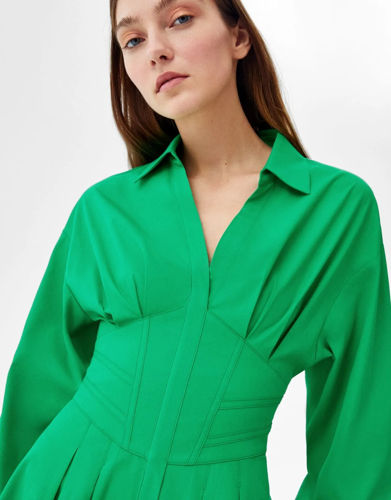 Mini shirt dress in poplin with corset detail – Grün – Image 3 of 6