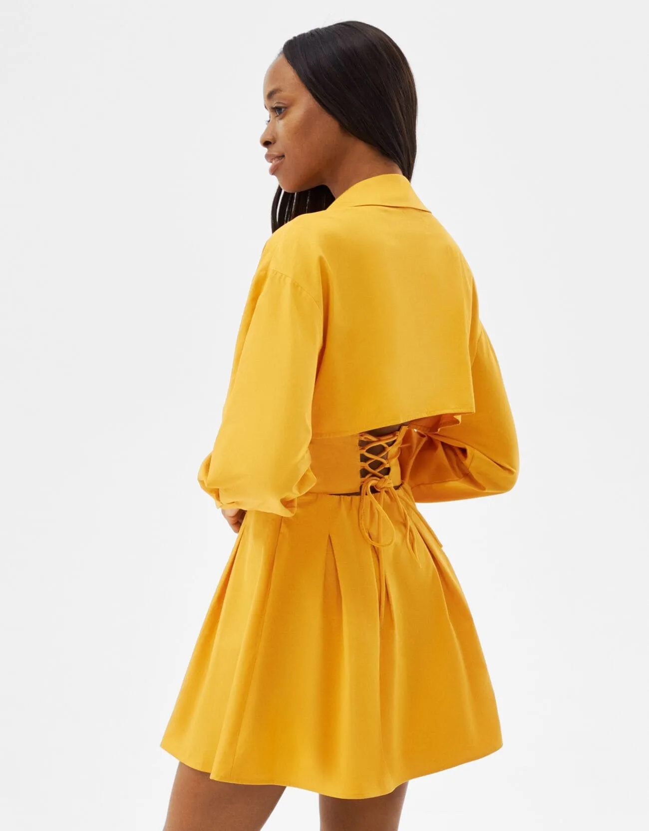 Minihemdkleid aus Popelin mit Corsage-Detail – Orange – Bild 2 von 6