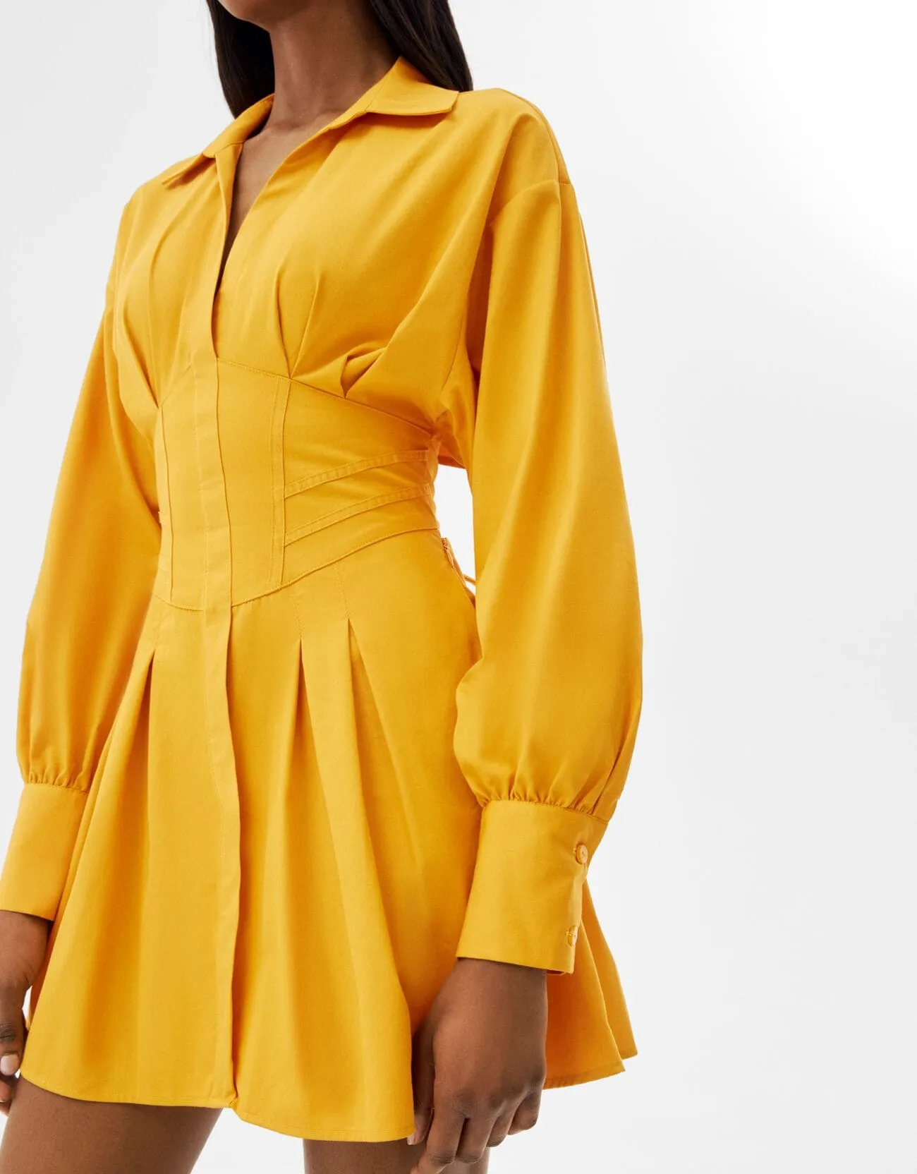 Minihemdkleid aus Popelin mit Corsage-Detail – Orange – Bild 3 von 6