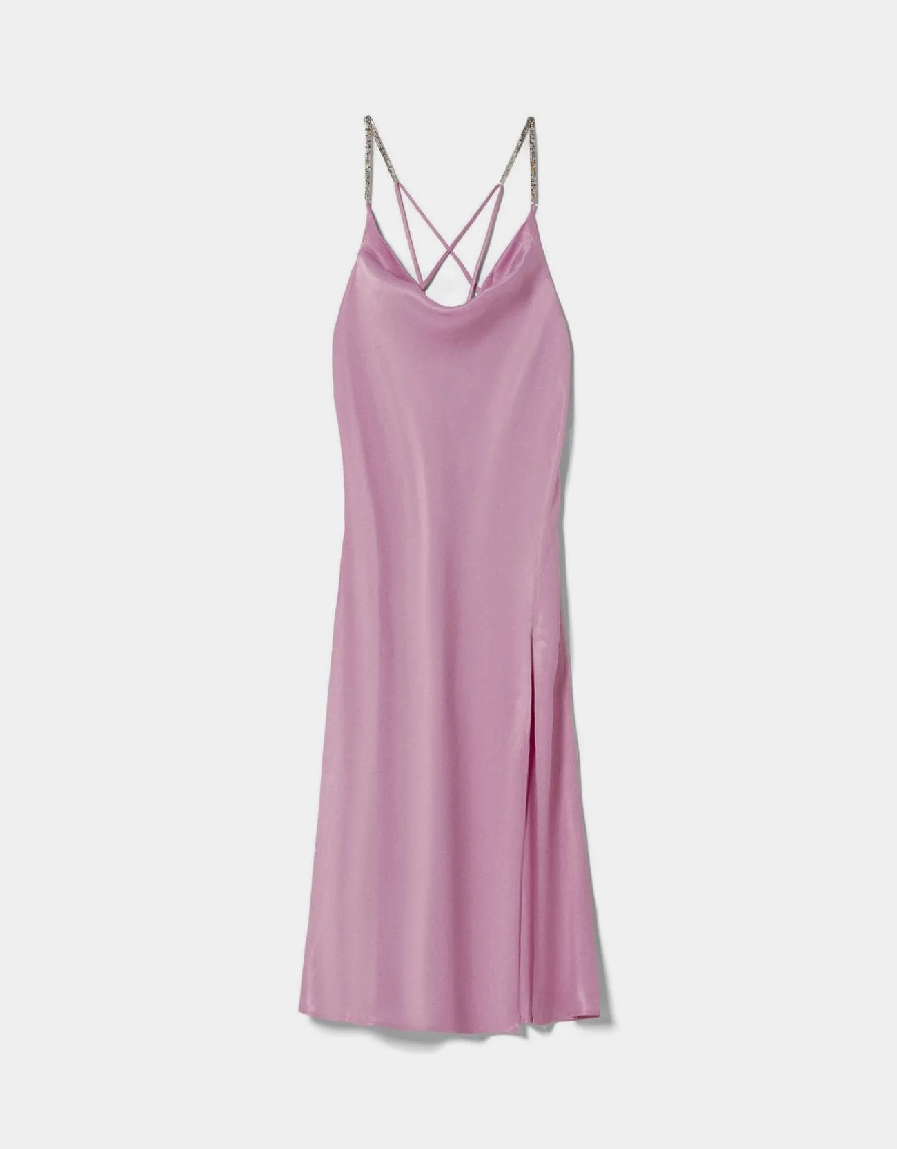 Satiniertes Midikleid mit Trägern und Strass – Violett – Bild 6 von 7