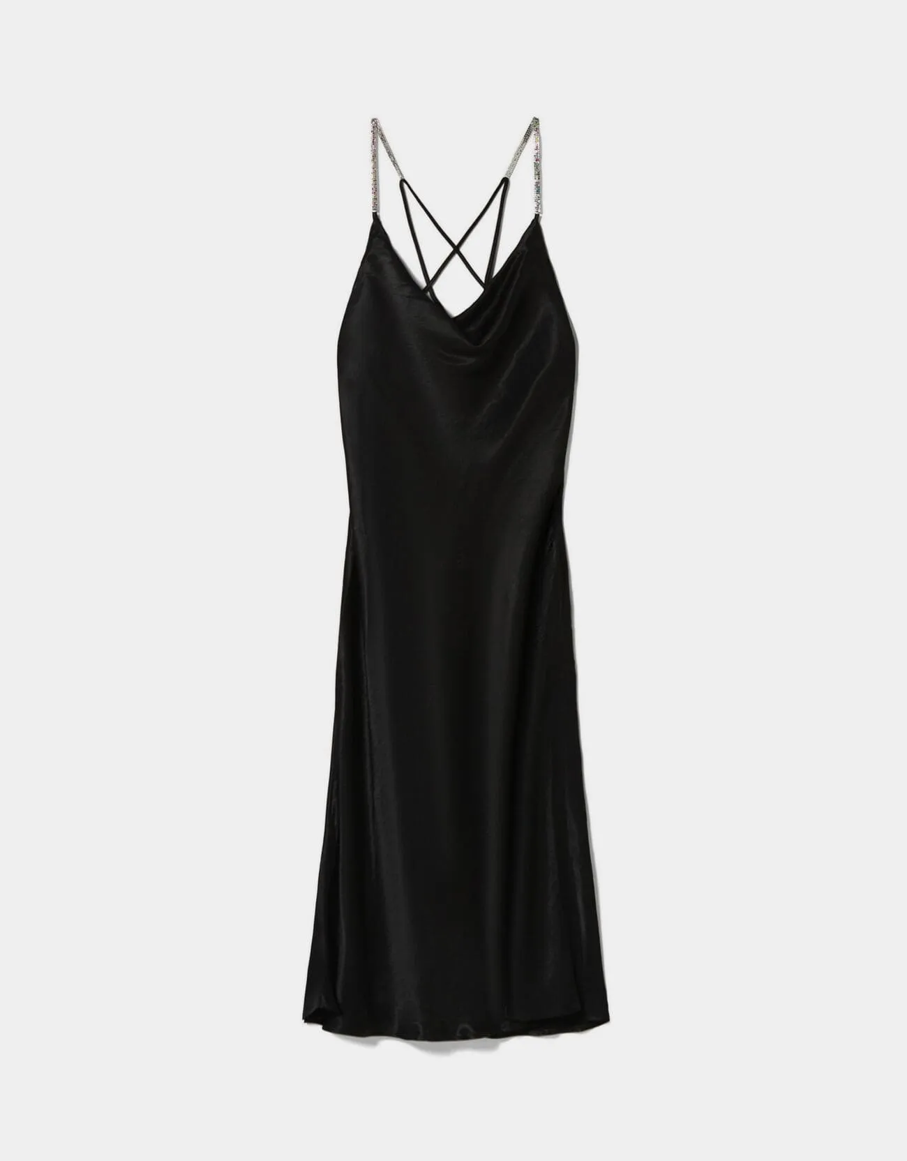 Satiniertes Midikleid mit Trägern und Strass – Schwarz – Bild 6 von 7