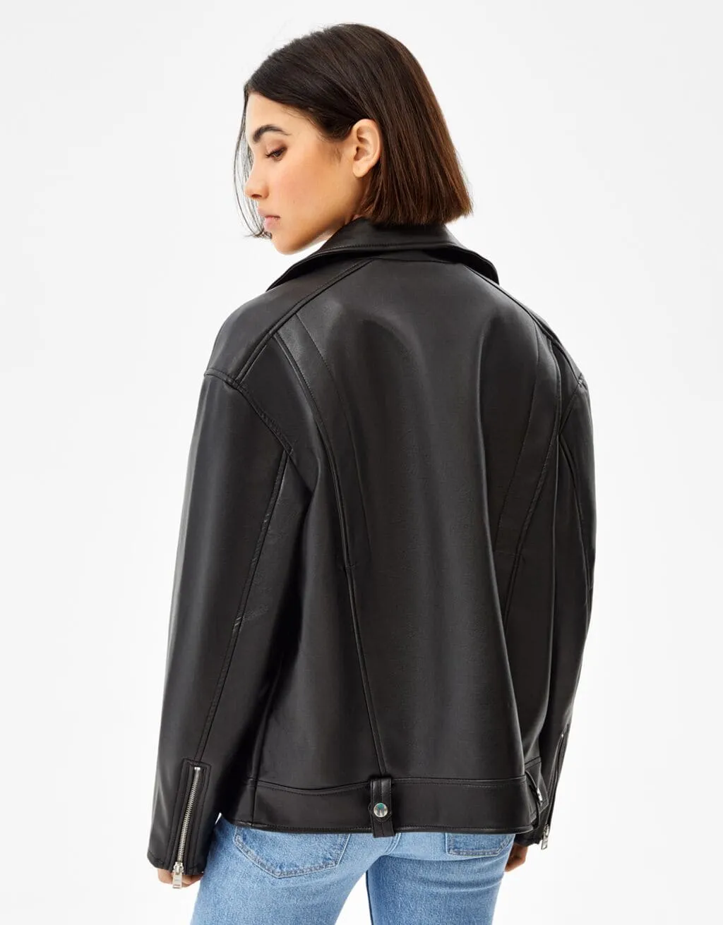 Oversize biker jacket made of faux leather – Schwarz – Image 3 of 4