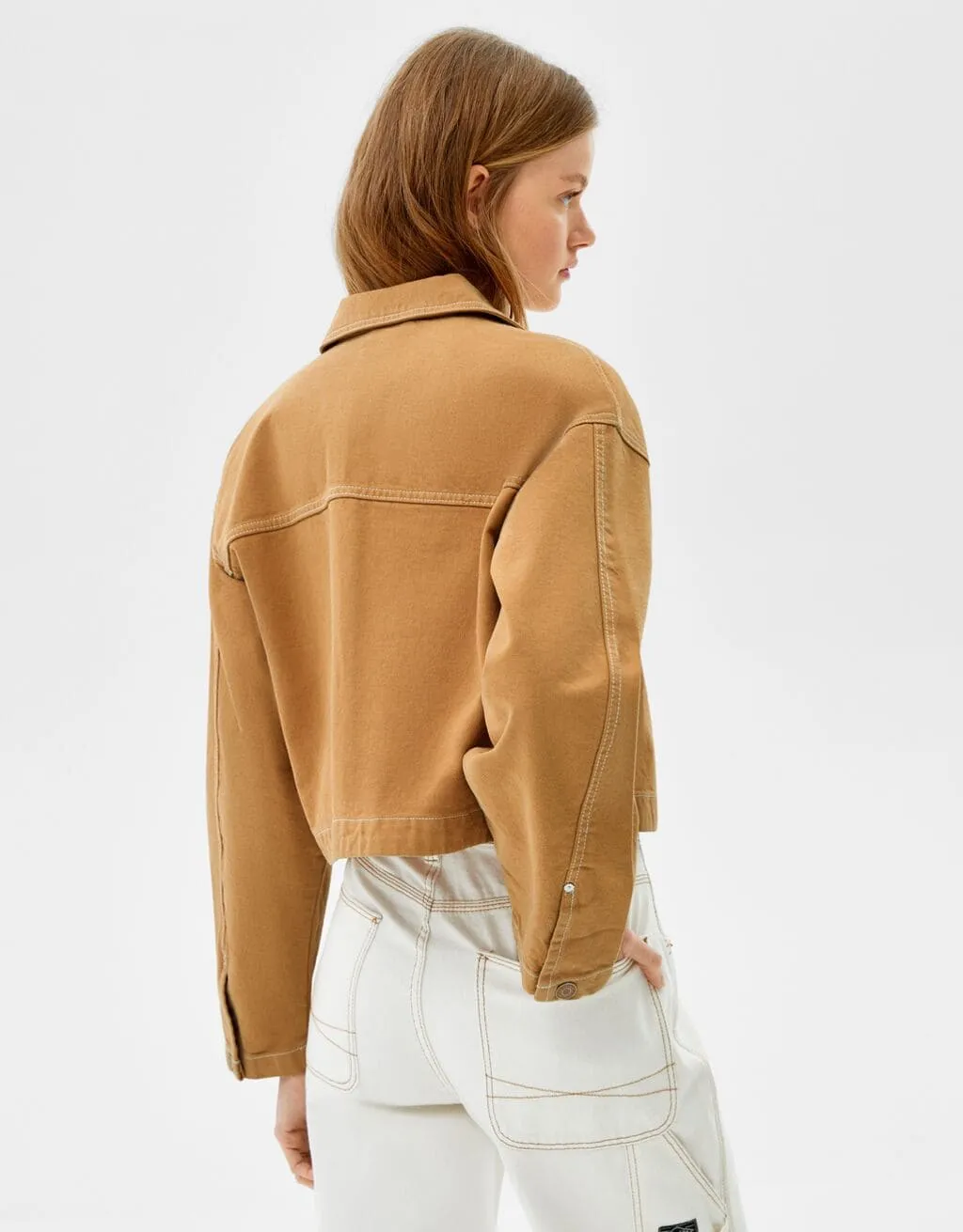 Trucker jacket made of cotton with contrast colour – Camel – Image 3 of 6
