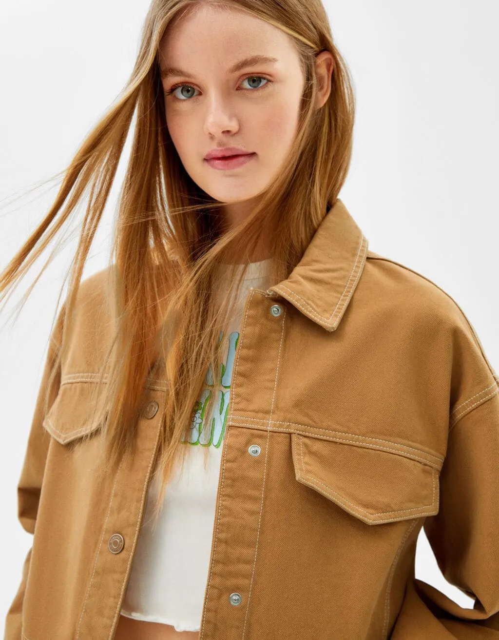 Trucker jacket made of cotton with contrast colour – Camel – Image 4 of 6