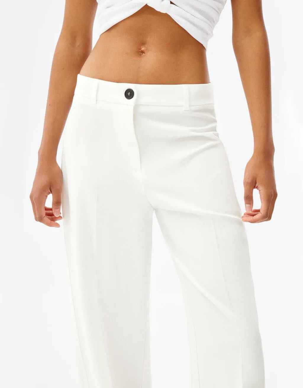Wide-Leg-Hose mit Gürtelschlaufen – Weiß – Bild 4 von 5