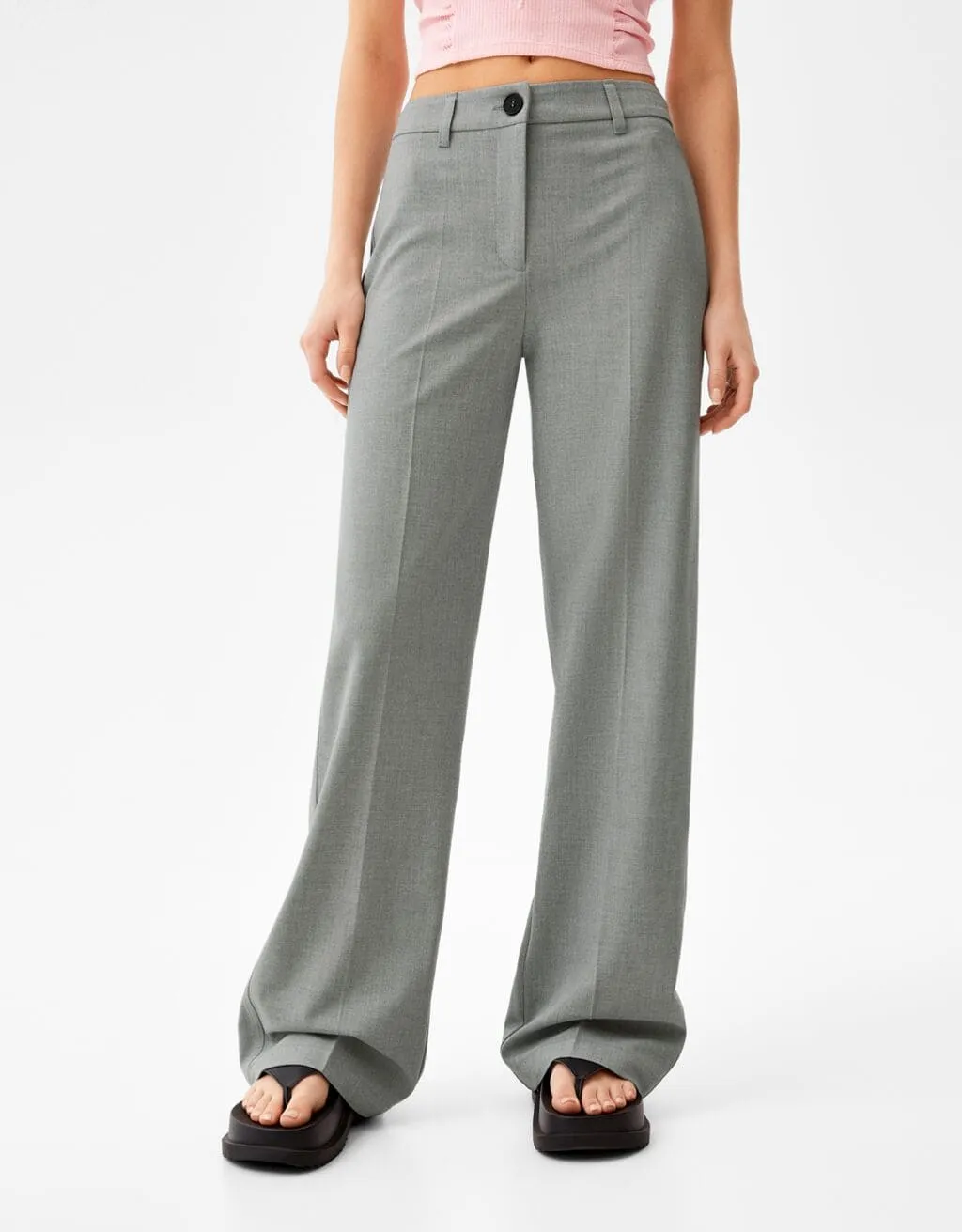 Wide-Leg-Hose mit Gürtelschlaufen – Grau – Bild 2 von 5