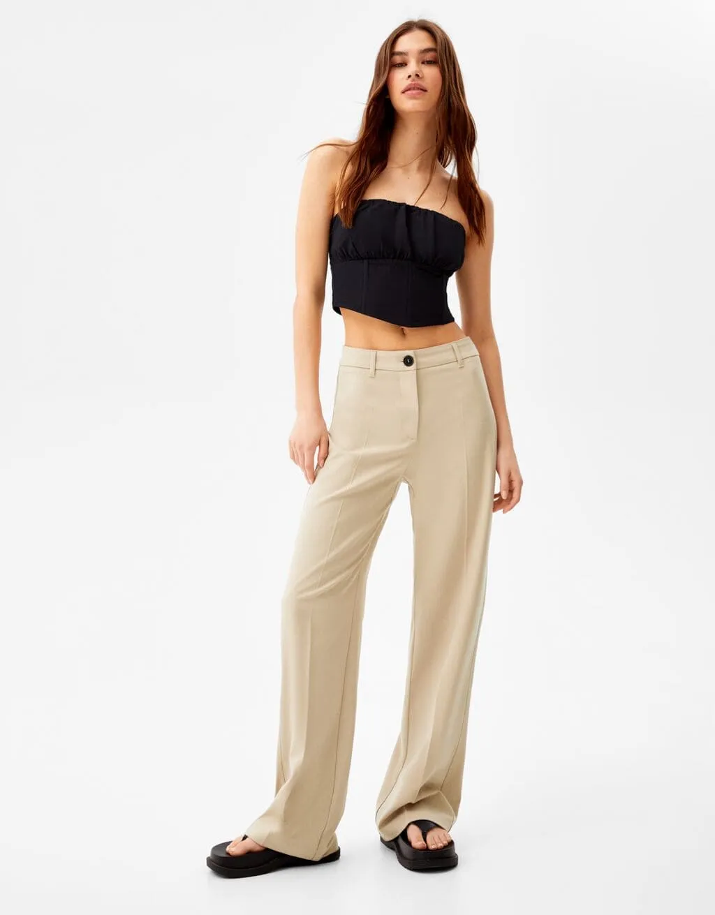 Wide-Leg-Hose mit Gürtelschlaufen – Sand – Bild 2 von 5