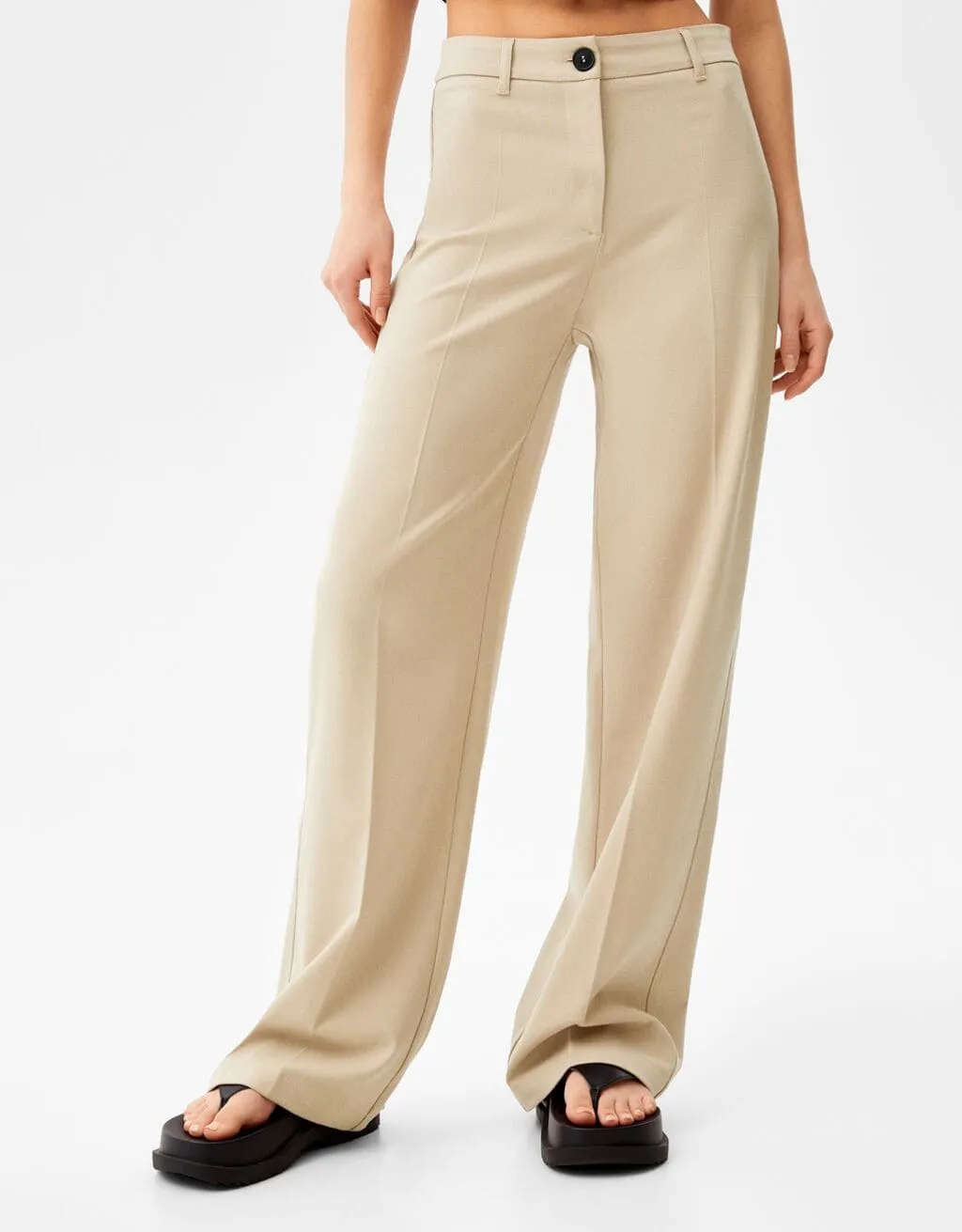 Wide-Leg-Hose mit Gürtelschlaufen – Sand – Bild 3 von 5