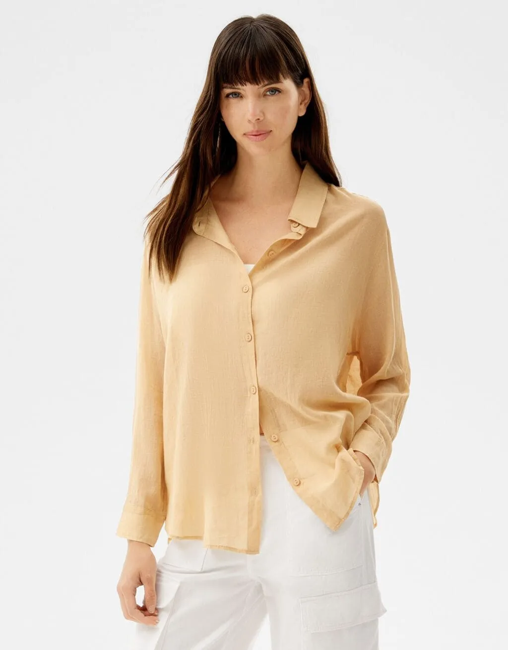 Oversize-Langarmhemd im rustikalen Look – Sand – Bild 2 von 6