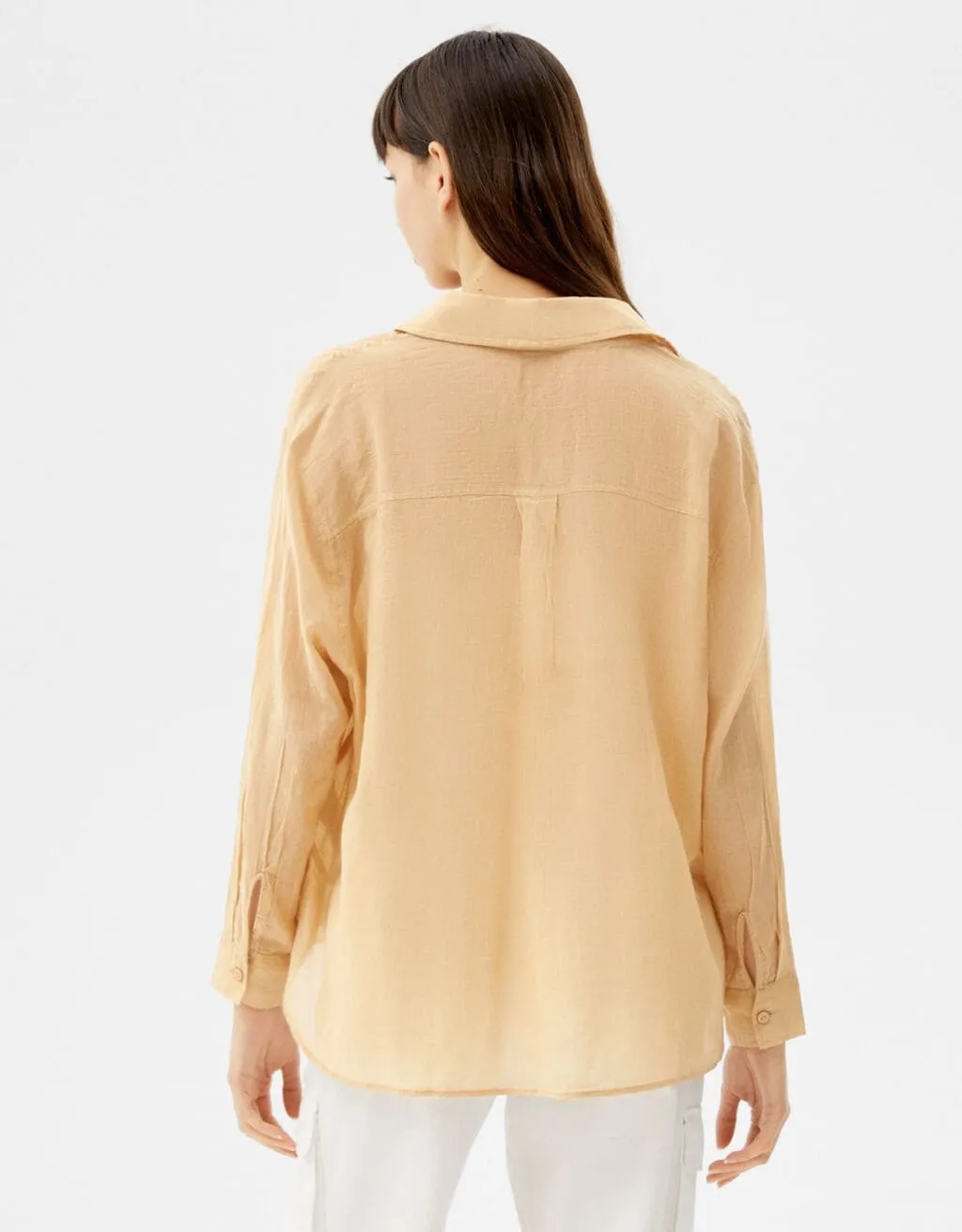 Oversize-Langarmhemd im rustikalen Look – Sand – Bild 3 von 6