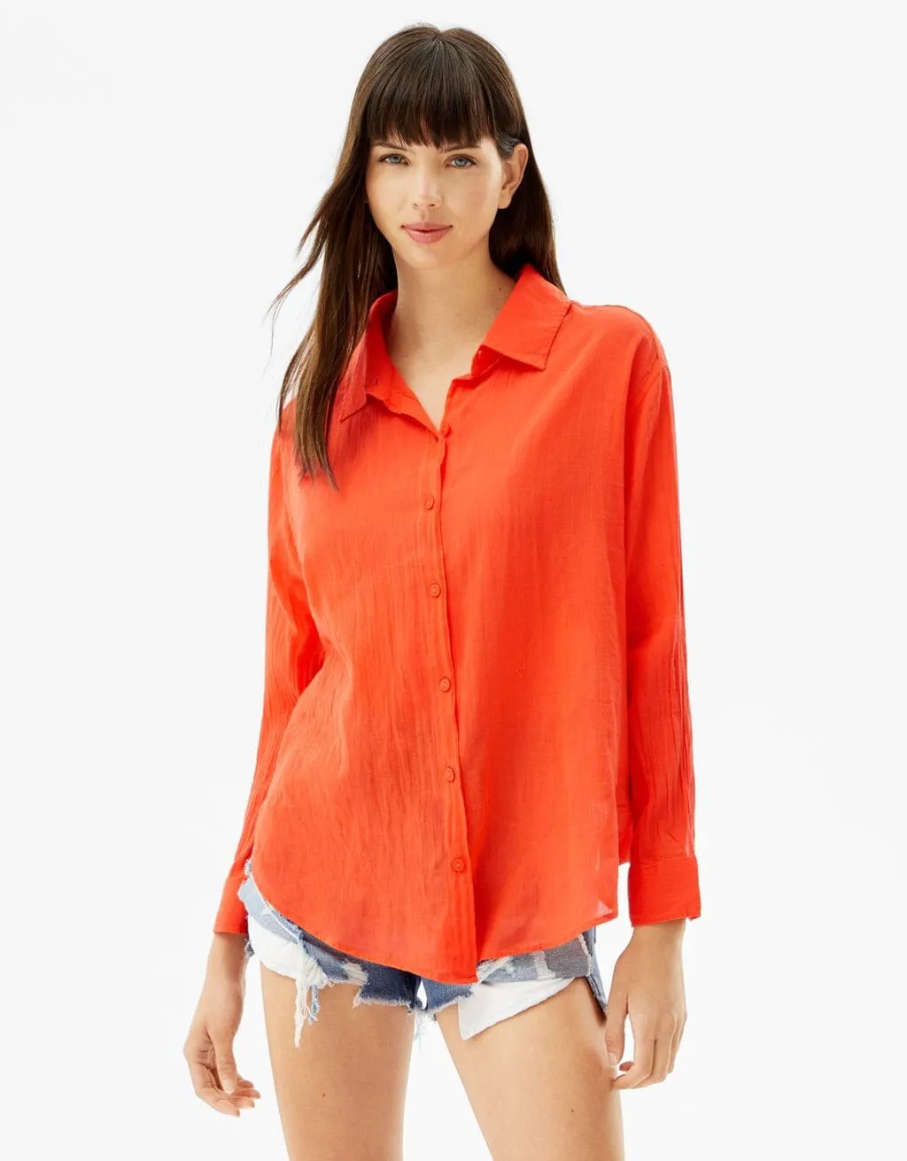 Oversize-Langarmhemd im rustikalen Look – Rot – Bild 2 von 5