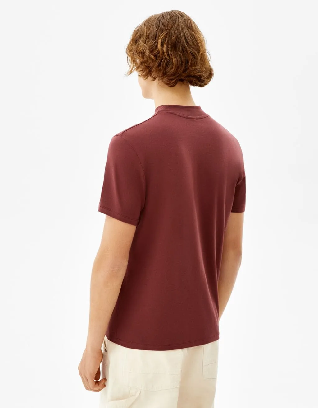 Slim-fit T-shirt with ribbed stand-up collar – Rot – Image 2 of 6