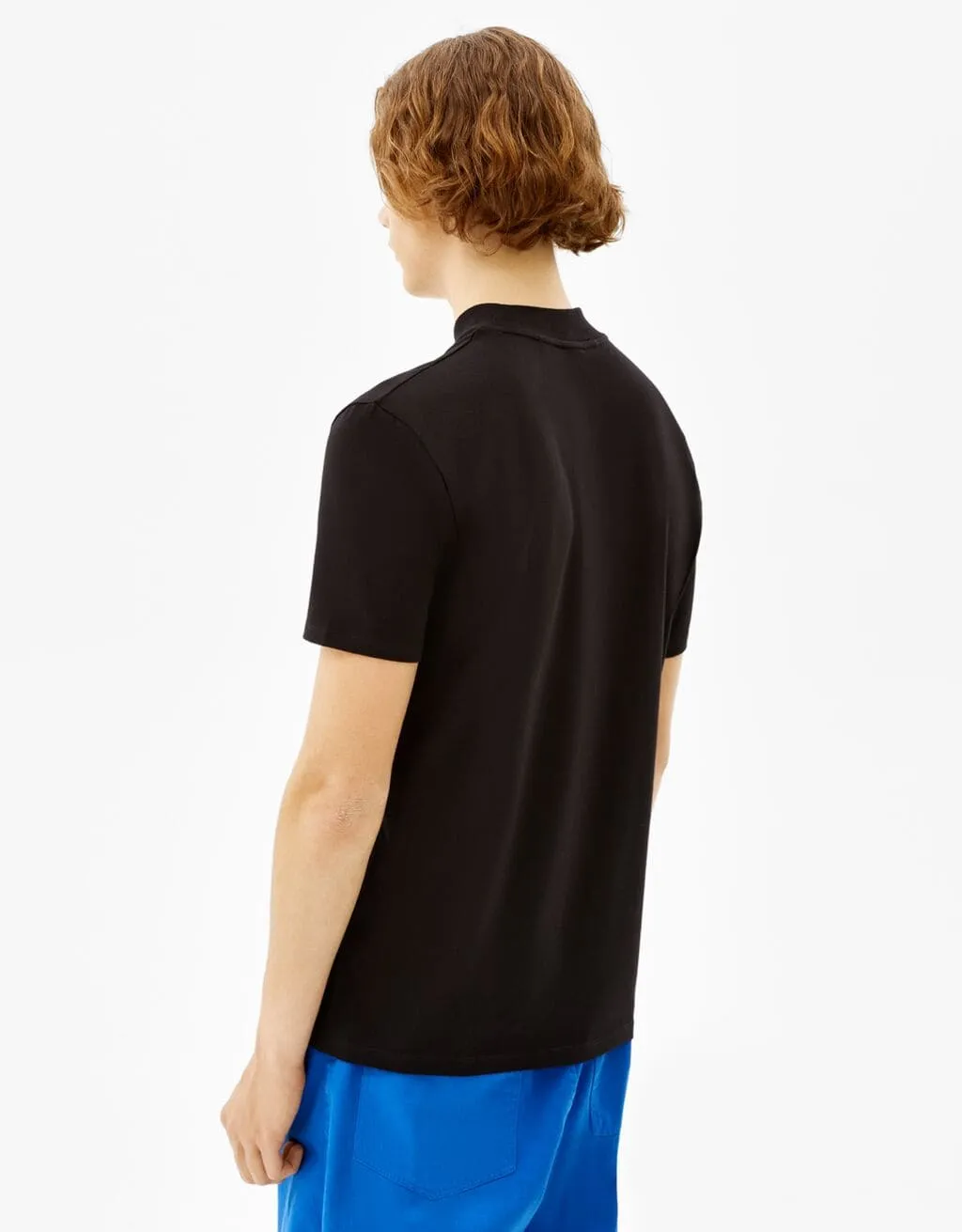 Slim-fit T-shirt with ribbed stand-up collar – Schwarz – Image 2 of 5