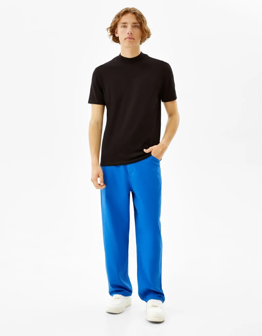 Slim-fit T-shirt with ribbed stand-up collar – Schwarz – Image 4 of 5