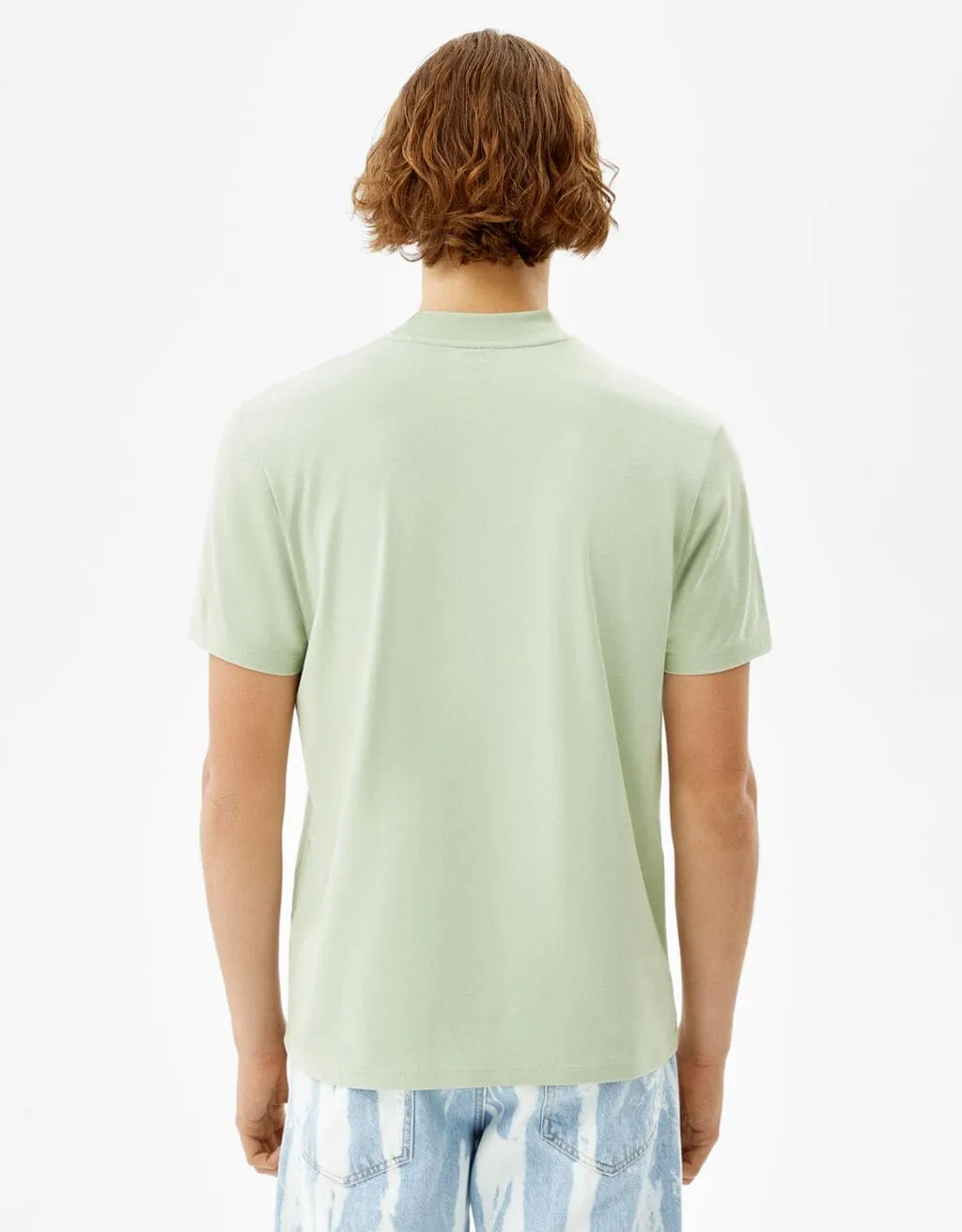 T-Shirt im Slim-Fit mit geripptem Stehkragen – Grün – Bild 2 von 5