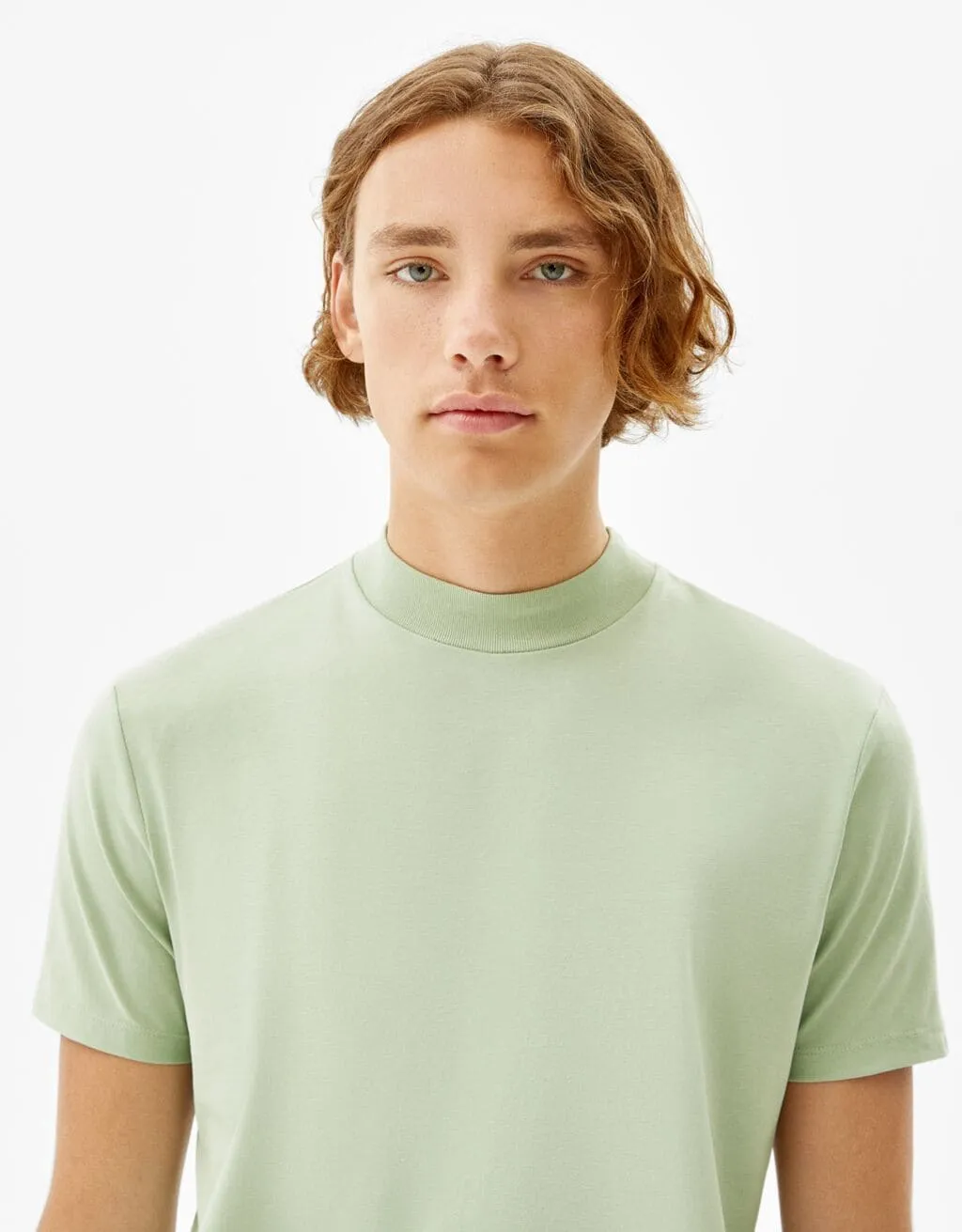 T-Shirt im Slim-Fit mit geripptem Stehkragen – Grün – Bild 3 von 5