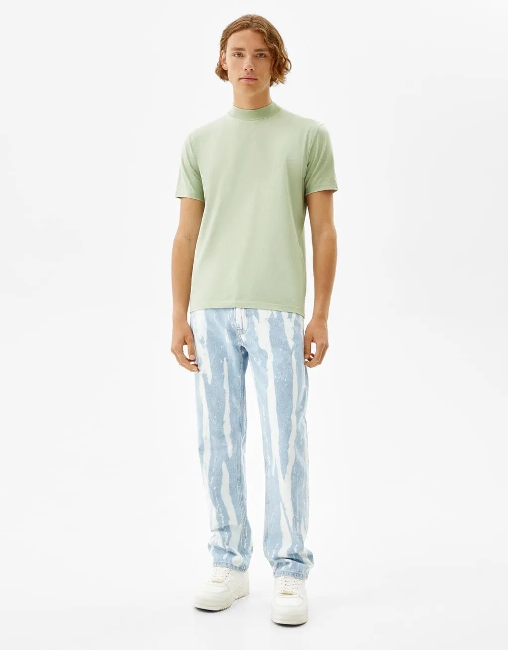 T-Shirt im Slim-Fit mit geripptem Stehkragen – Grün – Bild 4 von 5