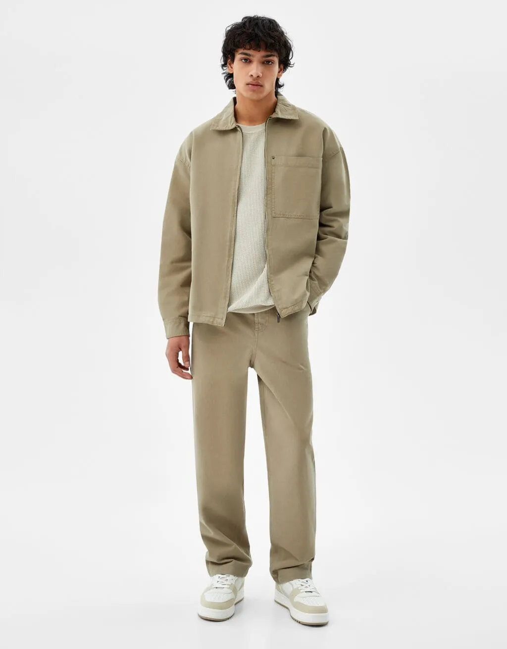 Cotton jacket with zip – Khaki – Image 4 of 5