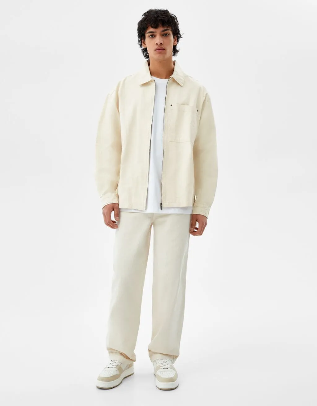 Baumwolljacke mit Reißverschluss – Sand – Bild 4 von 6