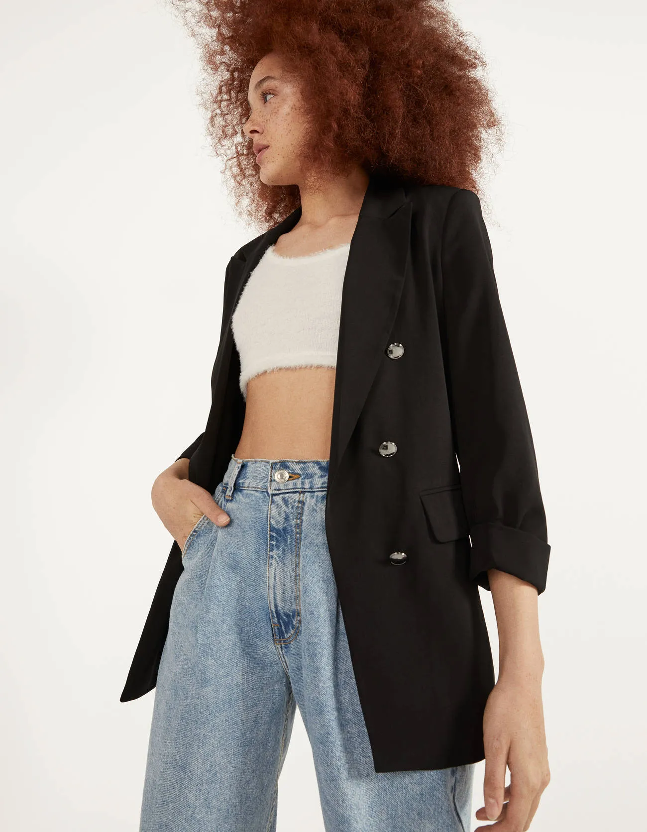 Blazer mit hochgerollten Ärmeln – Schwarz – Bild 3 von 5