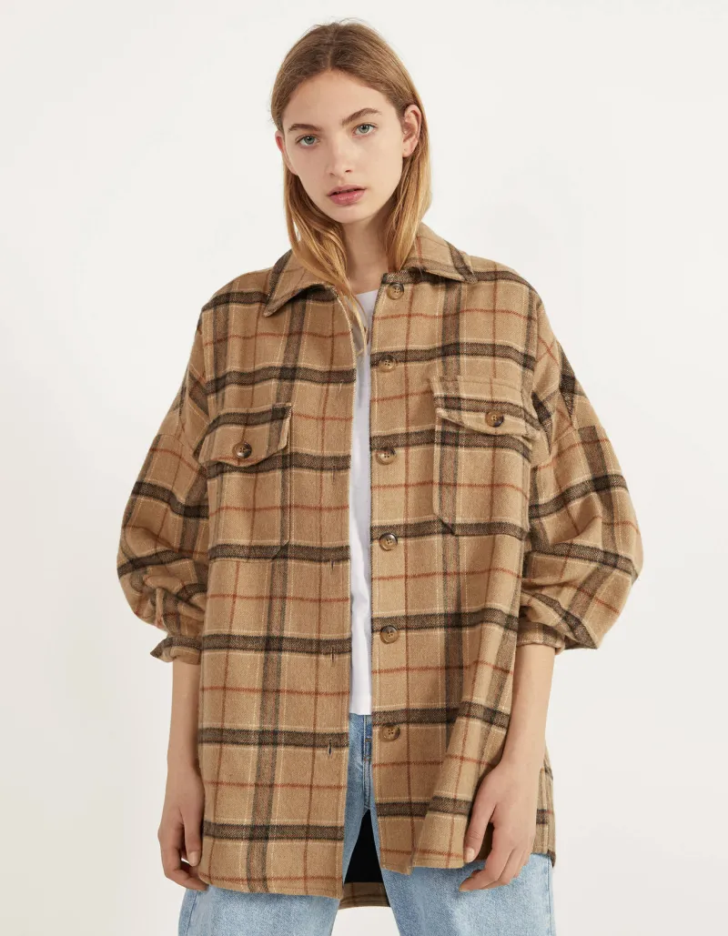 Hemdjacke mit Karomuster – Beige