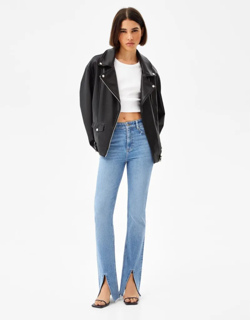 Oversize-Bikerjacke aus Kunstleder – Schwarz