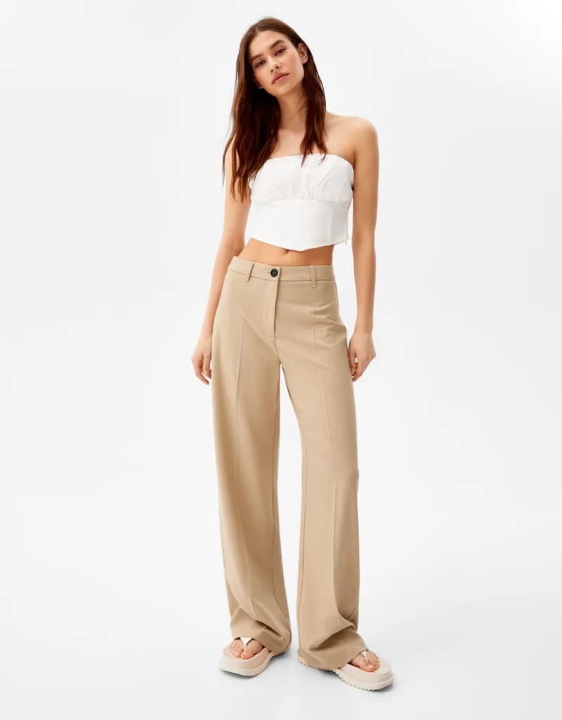 Wide-Leg-Hose mit Gürtelschlaufen – Camel