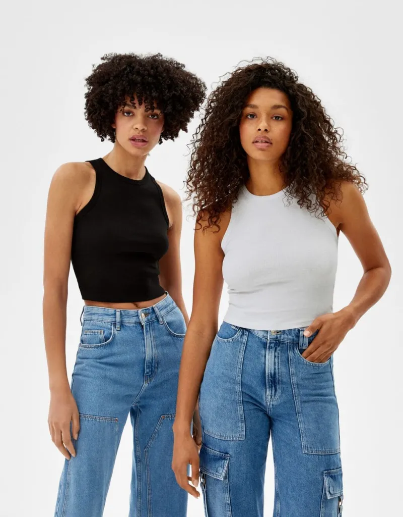 Doppelpack Ärmellose Shirts mit Patentmuster – Weiß