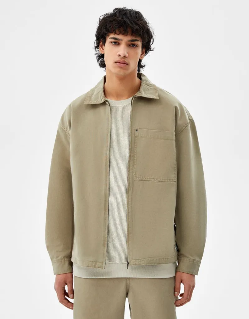 Baumwolljacke mit Reißverschluss – Khaki